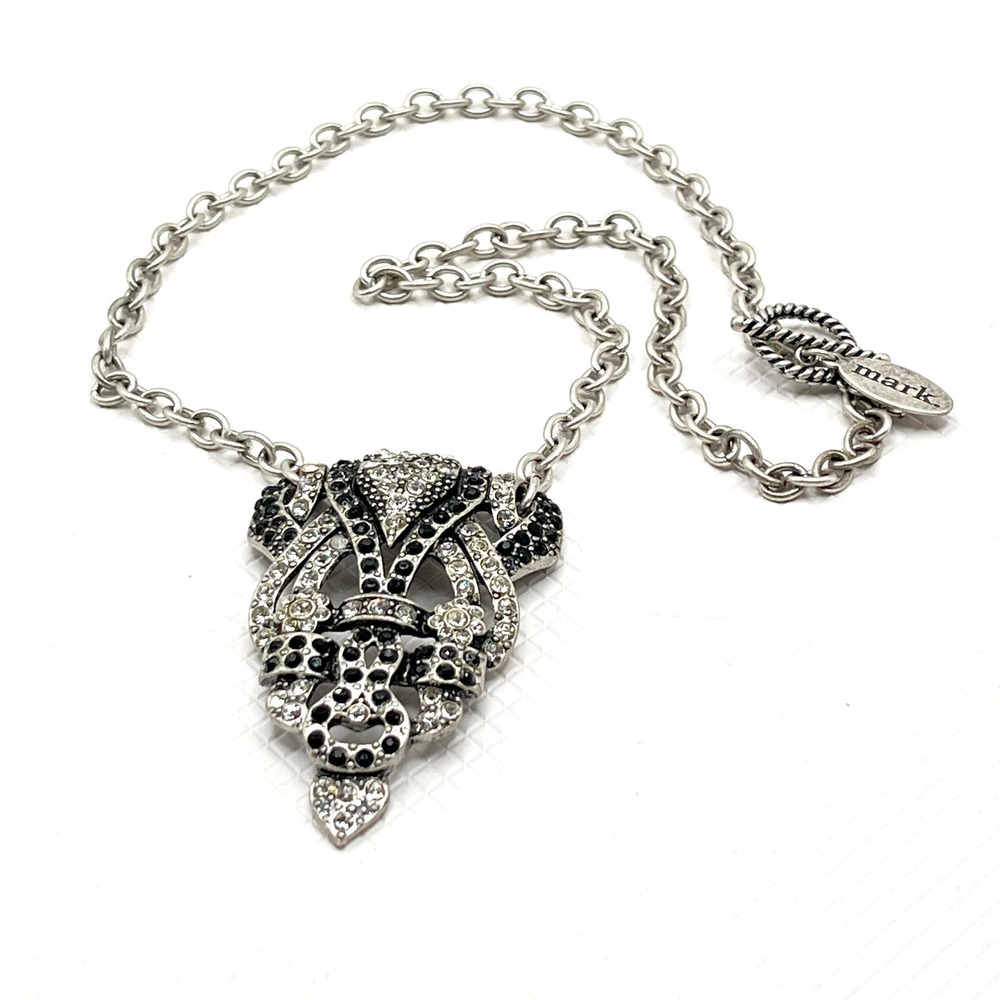 Mark by Avon Rhinestone Silver Tone Pendant Necklace Art Deco Style 16"